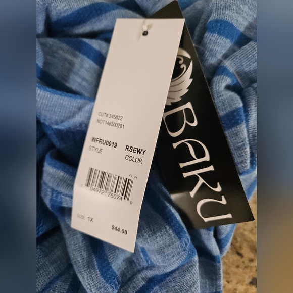 BAKU Striped Shirt, Blue, Size 1X, NWT! - Picture 5 of 5